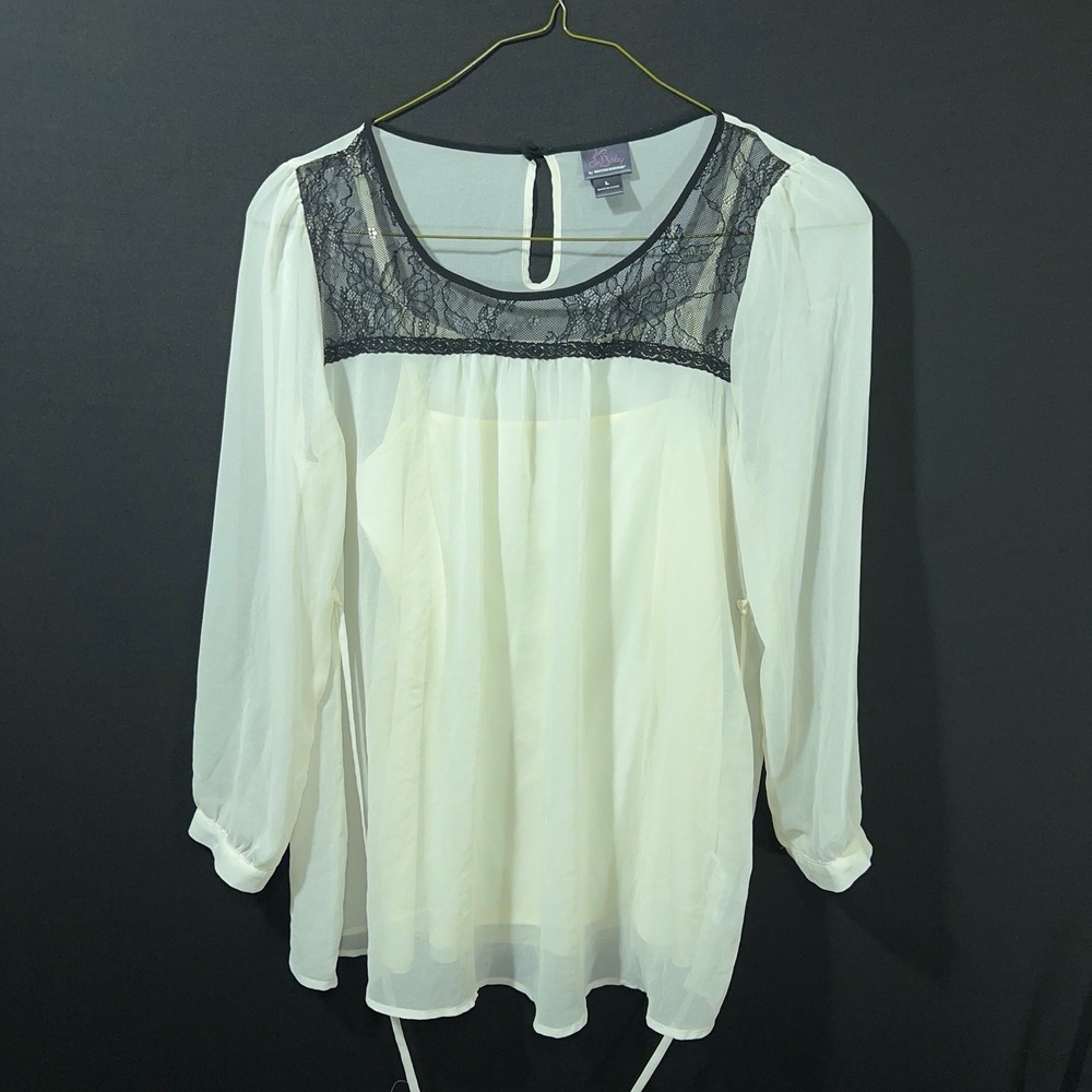 Oh Baby by Motherhood Women's Large Maternity Sheer Lace‎ Blouse White Black